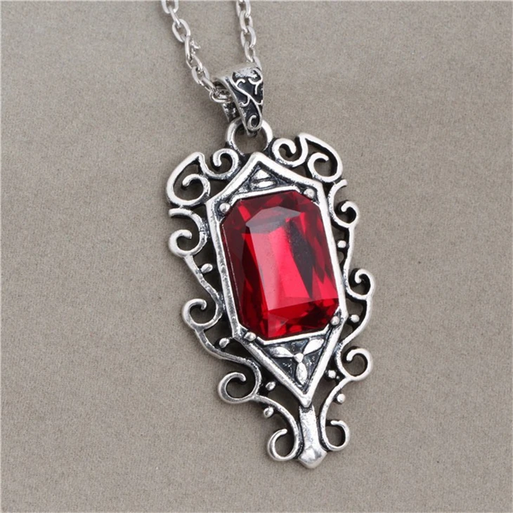 The Mortal Instruments City Of Bones Necklace Isabelle Lightwood Red Crystal Pendant Vintage Steampunk Jewelry Women Wholesale