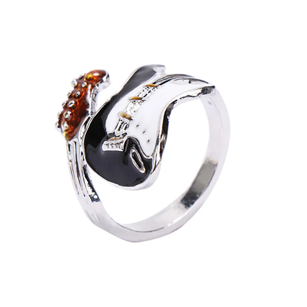 Punk Style Personality Exaggeration European Lovers' Black White Color Oiled Guitar Ring Jewelry