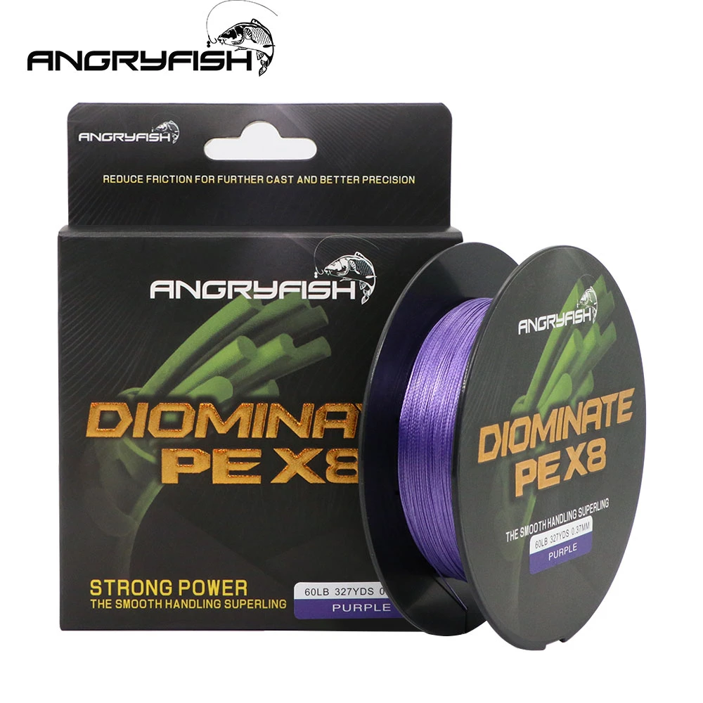 Angryfish Diominate PE X8 Fishing Line 327YDS/300M 8 Strands Braided Fishing Line Multifilament PE Line 18 20 30 40 50 80LB