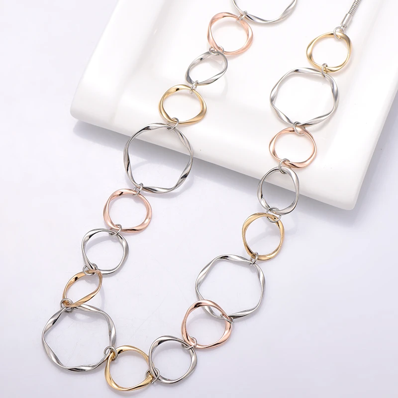Long Simple Big Circle Chain Necklace Gold Silver Color Mix Elegant Charm Long Sweater Chain Necklace For Women Kolye Jewelry