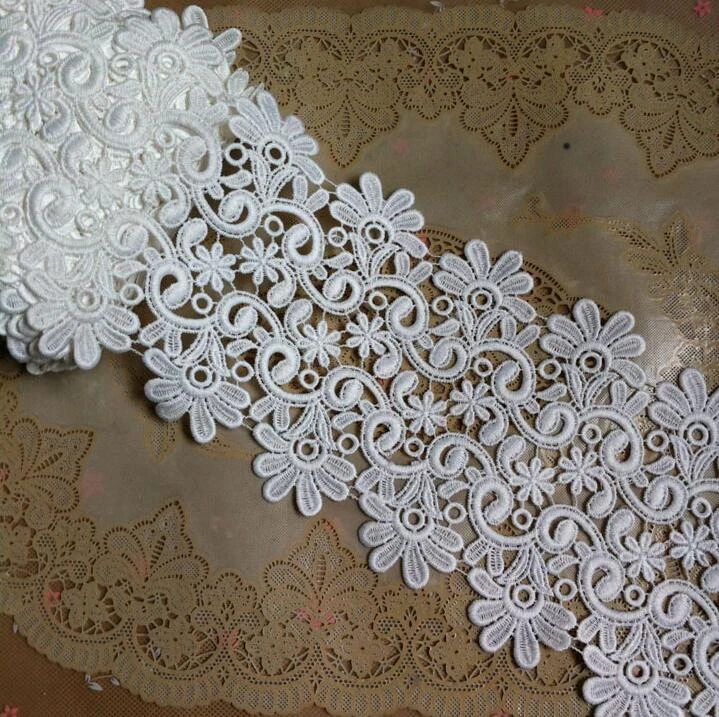 1 Meter/lot 10cm Width Sewing Accessories Water Soluble Floral Lace Applique White Embroidered Lace Trim