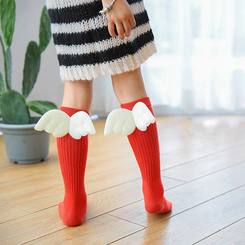 Girls Kid Socks Angel Wing Child Long Knee Sock Candy Color Sock For Girls Child Vertical Stripedr Hose For 2-10Y Meia CL2060