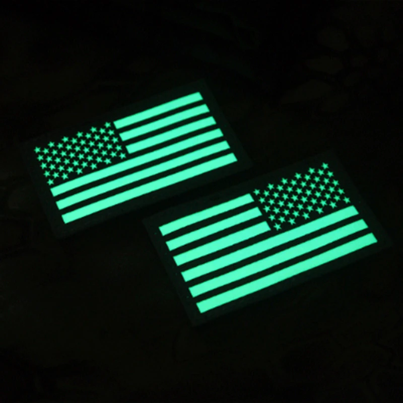 USA AMERICA FLAG PATCH RIGHT ARM LEFT US Army Navy Air Force Reflective light UNIFORM Patch Glow In Dark BADGES