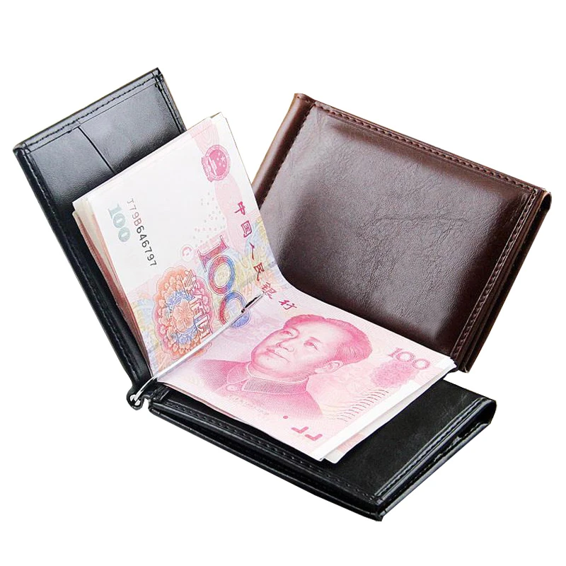 Hot Sale Fashion Men's Leather Money Clip Wallet With Magnet Hasp Credit Card Cash Holder Business Short Designer Purse For Male