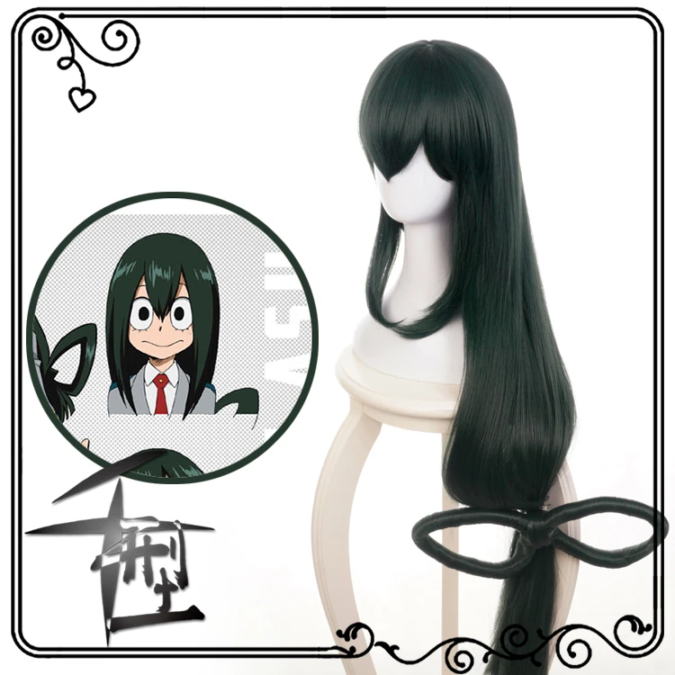 Cosplay Wigs My Hero Academia Asui Tsuyu Dark Green Long Straight Baku no Hero Cosplay Wigs 80cm