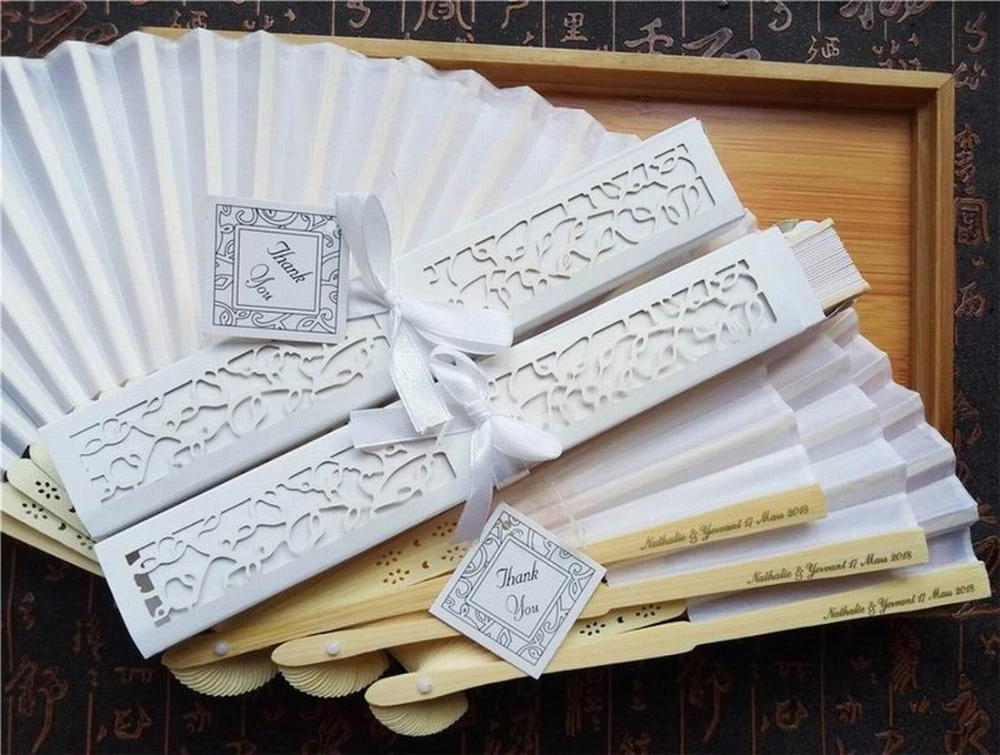 15 pcs/lot  Personalized Luxurious Silk Fold hand Fan in Elegant Laser-Cut Gift Box  +Party Favors/wedding Gifts+printing