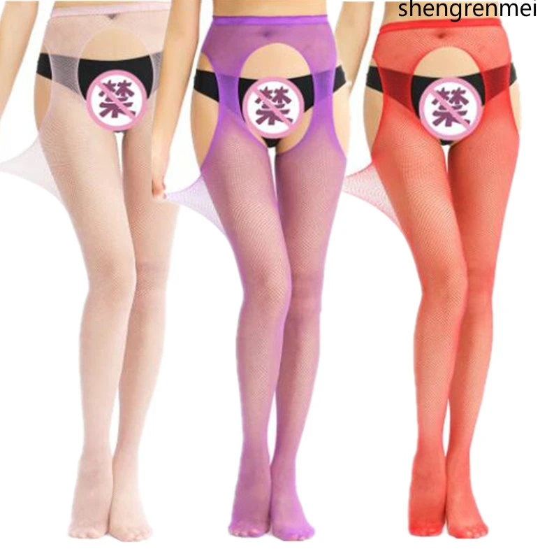 Shengrenmei Lingerie Stockings Sexy Tights Women Non Slip Open Crotch New Pantyhose Plus Size Mesh Female White Purple Red Pink