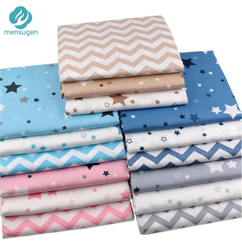 Mensugen Stars Chevron 100% Twill Cotton Fabric by Meters for Patchwork Quilting Baby Bedding Blanket Sewing Cloth Material