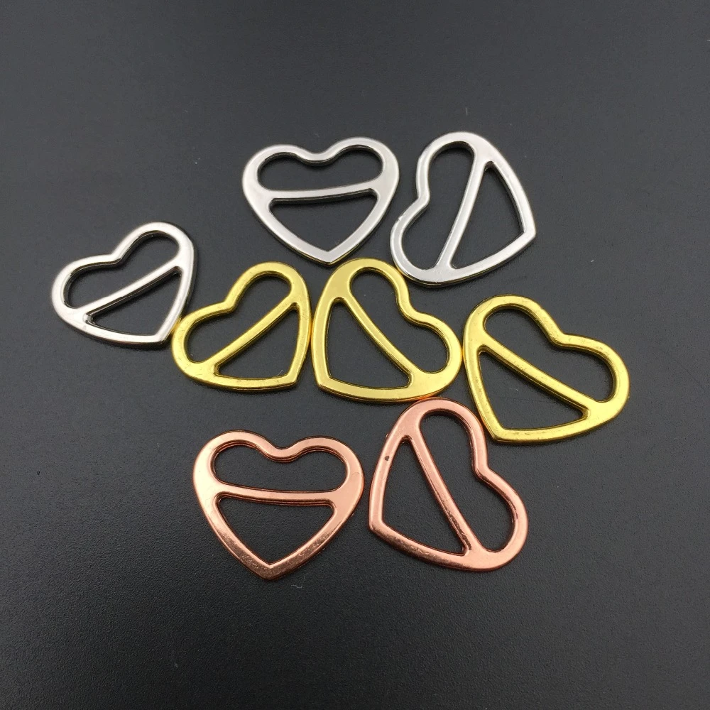 wholesales 20 pcs / lot Zinc alloy bra sliders heart shape lingerie strap adjusters swimwear accessory