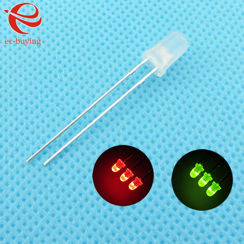 3mm LED Bi-Color Diffused Red Emerald-Green  Non-Polar Round Light Emitting Diode Dual FoggyTwo Plug-in  DIY Kit  100pcs /lot