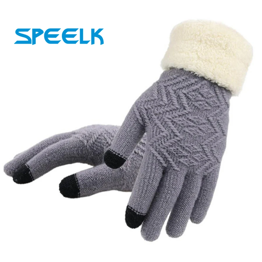New Winter Touch Screen Knitted Gloves Women Fashion  Knit Gloves Mittens  Female thick Plush Wrist  Driving Glove Wholesale