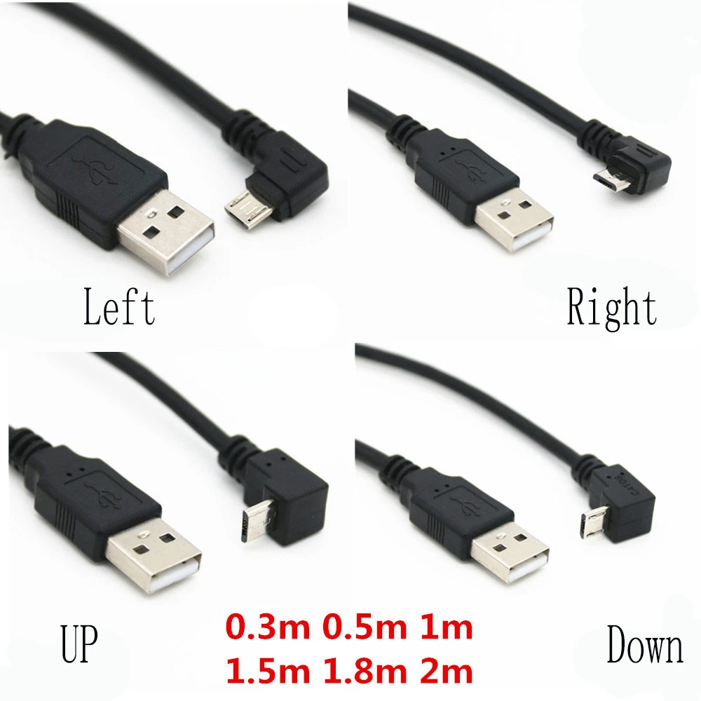 Up & Down & Left & Right Angled 90 Degree USB Micro USB Male to USB male Data Charge connector Cable 25cm 50cm for Tablet 5ft 1m