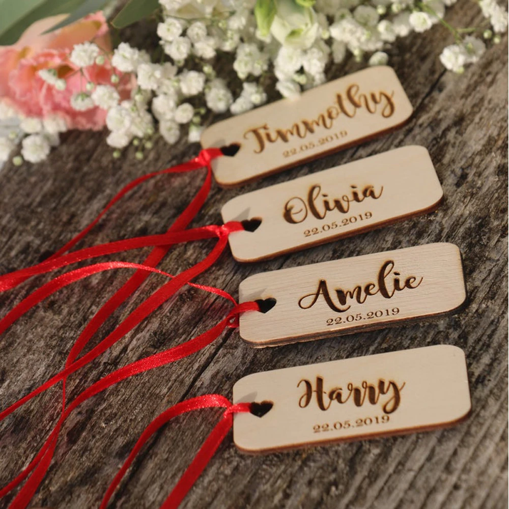 20 Pcs Custom Wedding Place Name Sign Wood Table Decor name Heart Tag For Wedding Baby Shower Birthday Guest Gift