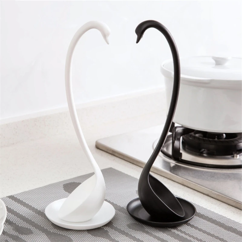 New  Swan Shaped Soup Ladle White/Black Design Special Upright Swan Spoon Useful Kitchen + Saucer Cooking Tool wholesale