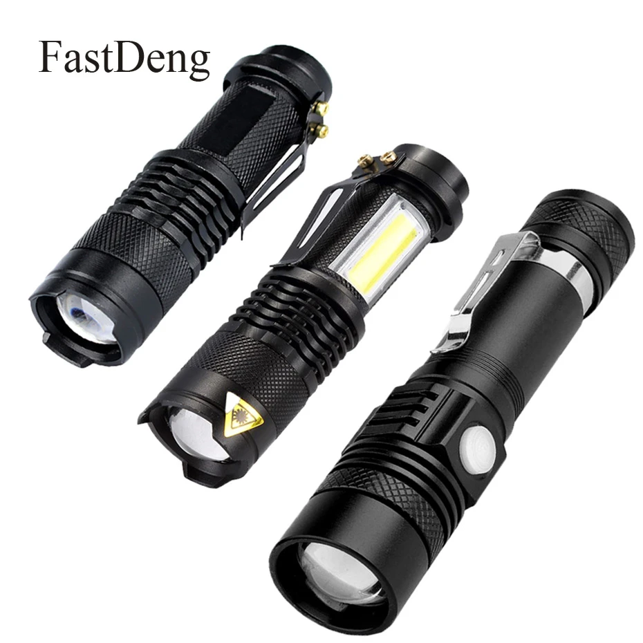 LED Flashlight 2000LM Q5 Mini LED Flashlight COB Torch AA/14500 Adjustable Zoom Focus Torch USB T6 Flash Light 18650 Penlight