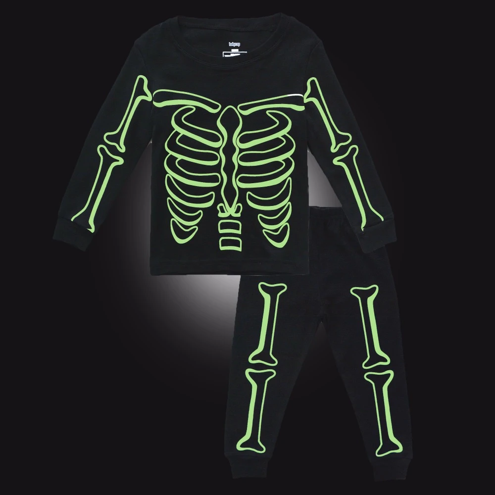 BINIDUCKLING Toddler Boy Pajamas Sets Luminous Skeleton Printed Cotton Long Sleeve Sleepwear For Kids Children Boy Pyjamas