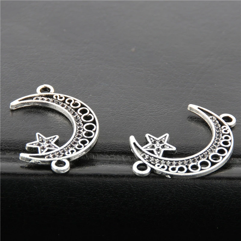 30pcs  Silver Color Connector Moon Star Charms Pendant For Jewelry Making Bracelet Accessories DIY Handmade A2691