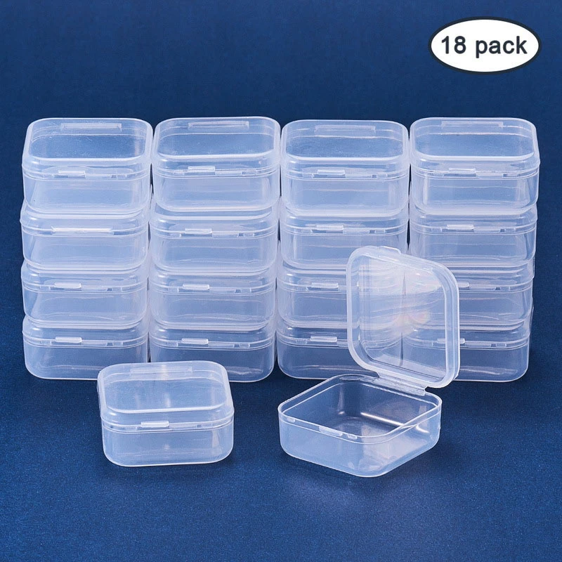18Pcs Small Boxes Square Transparent Plastic Jewelry Storage Case Finishing Container Packaging Storage Box for Earrings Rings