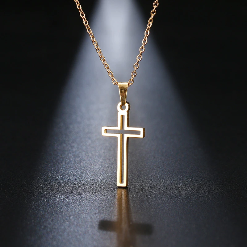 DOTIFI Stainless Steel Necklace For Women Lover's Gold And Rose Gold Color Chain Cross Necklace Small Cross Religious Jewelry