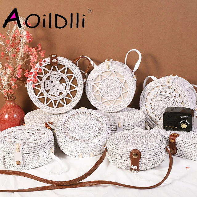 Bali Island Hand Woven Bag Round Bag buckle Rattan  Straw Bags Satchel Wind Bohemia Beach Circle Bag