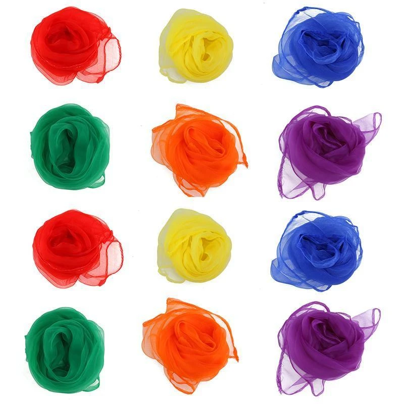 12pcs 60*60cm Hemmed Square Juggling Dance Scarves 6 Colors Desigual Scarves Square Scarf Polyester (Assorted Color)