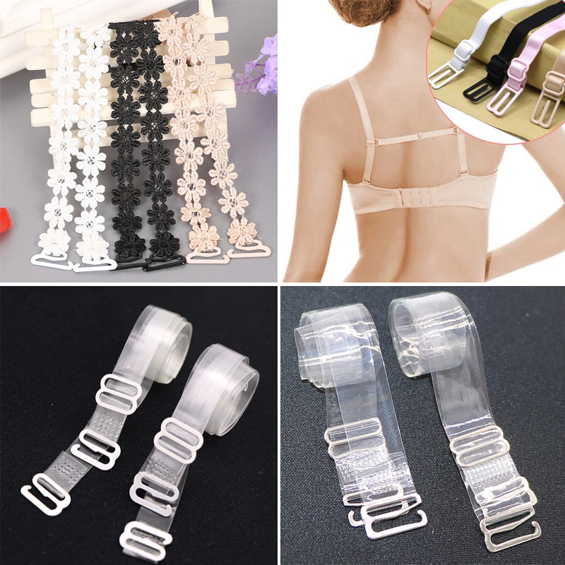Women Transparent Silicone Bra Shoulder Straps Set Clasp Hook Adjustable Invisible Flower Slip-Resistant Belt Buckle Accessories
