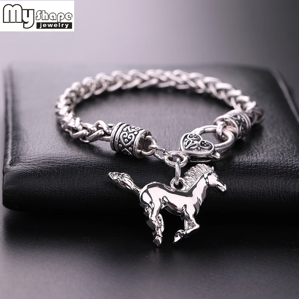 My Shape Silver Plated Fashion Horse Thick Charm Wheat Chain Bracelet Trendy Men Bracelets Bangle Pendants Women Fashion Jewelry