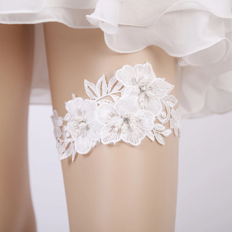 2019 Wedding Garter Rhinestone Embroidery Flower Beading White Sexy Garters for Women/Female/Bride Thigh Ring Bridal Leg Garter