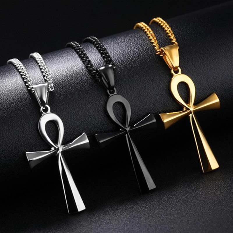 Religion Egyptian Ankh Crucifix Necklaces Pendants Stainless Steel Symbol of Life Cross Necklaces Jewelry Gifts XLCT012