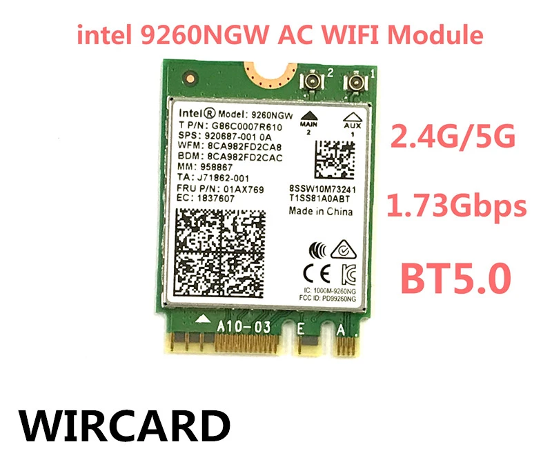 1730Mbps Wireless 9260NGW Wifi Network Card For Intel 9260 Dual Band NGFF 2x2 802.11ac Wifi BT 5.0 for Laptop Windows 10