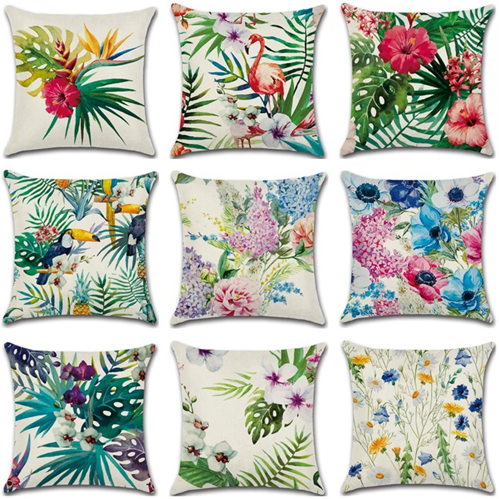 Tropical Plants Decorative Pillowcases Flamingo Cotton Linen Pillow Case Flowers Pillow Cover kussensloop almohada