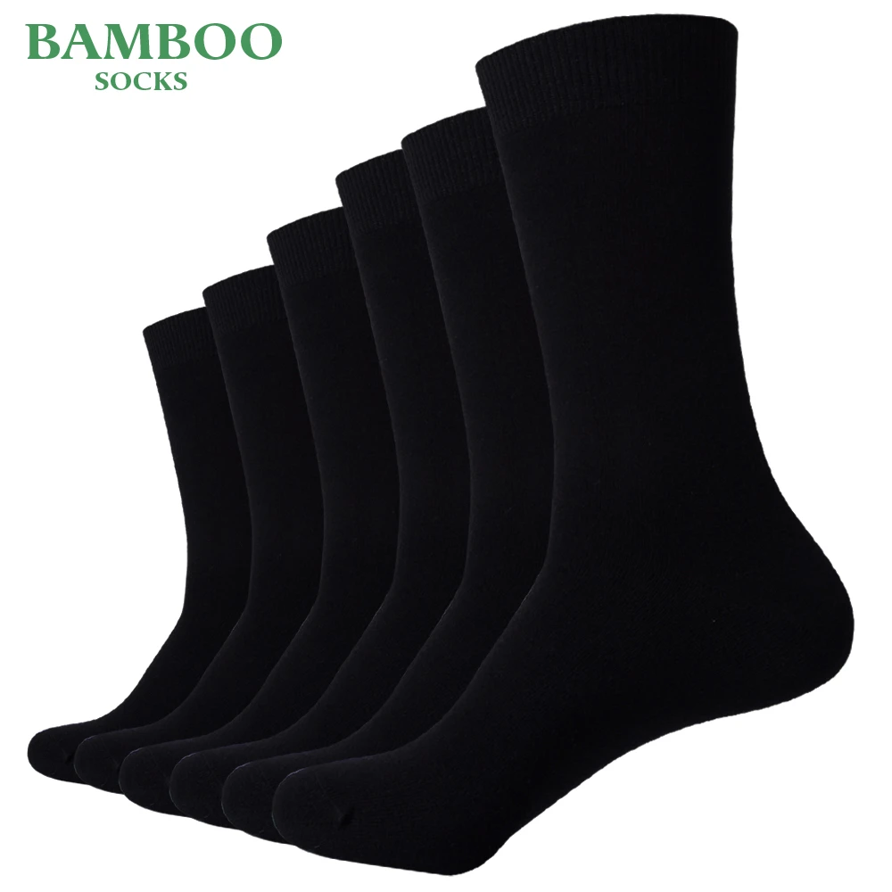 Match-Up  Men Bamboo Black Socks Breathable Anti-Bacterial High Quality Guarantee Business Socks (6 Pairs/Lot)