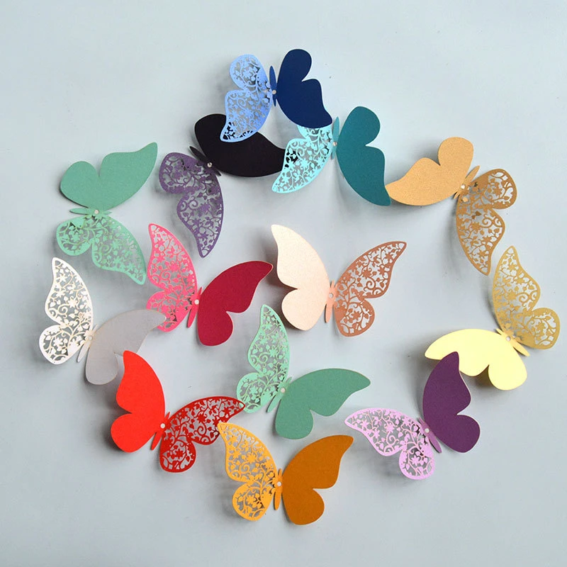 12pcs Half hollow 3D Butterfly Wall Sticker for Wedding Home decoration Butterflies on the wall rooms Decor Multicolor stickers