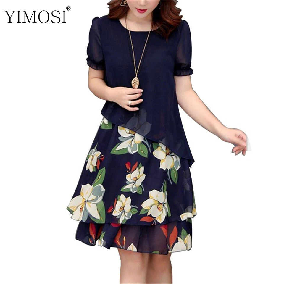 Summer Chiffon Dress 2021 Casual Short Sleeve O-Neck Floral Print Dresses Elegant Party Dress Plus Size Dress 5XL Women Clothing