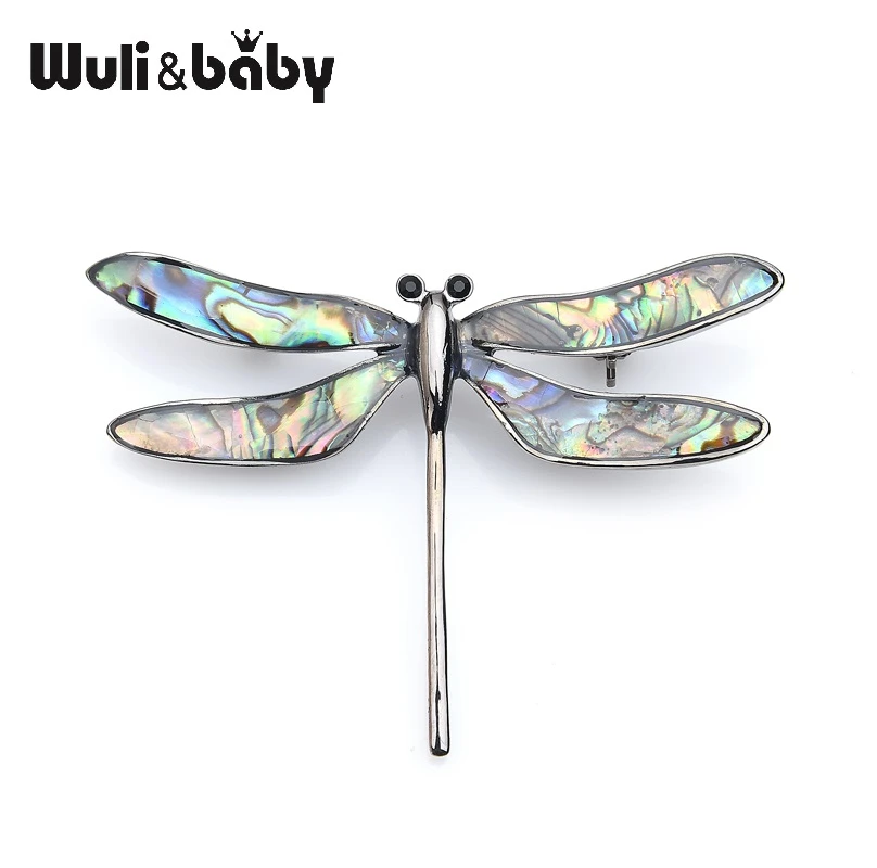 Wuli&baby Vintage Shell Oil Enamel Dragonfly Insect Brooches Women Men's Party Brooch Pins Gifts
