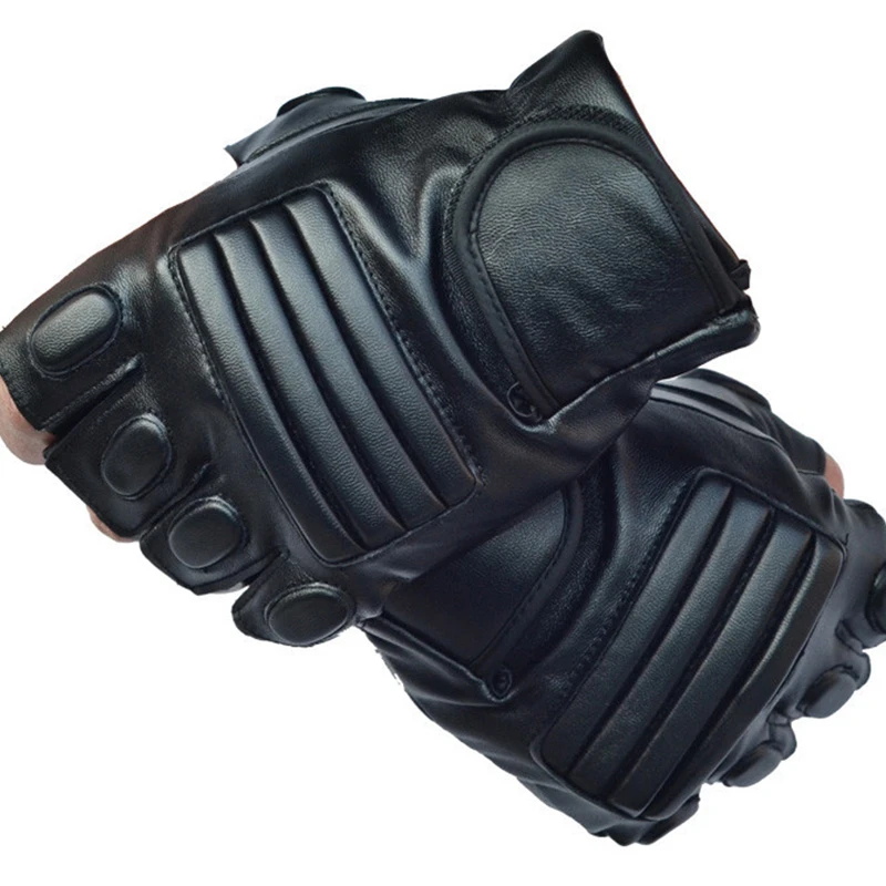 Men's Black PU Leather Tactical Gym Glove Army Military Sport Fitness Cycling Glove Half Finger Driving Glove Guantes Luvas G141