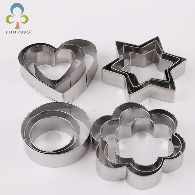 12pcs/set Stainless Steel Cookie Biscuit DIY Mold Star Heart Round Flower Shape Cutter Baking Mould  Tools GYH