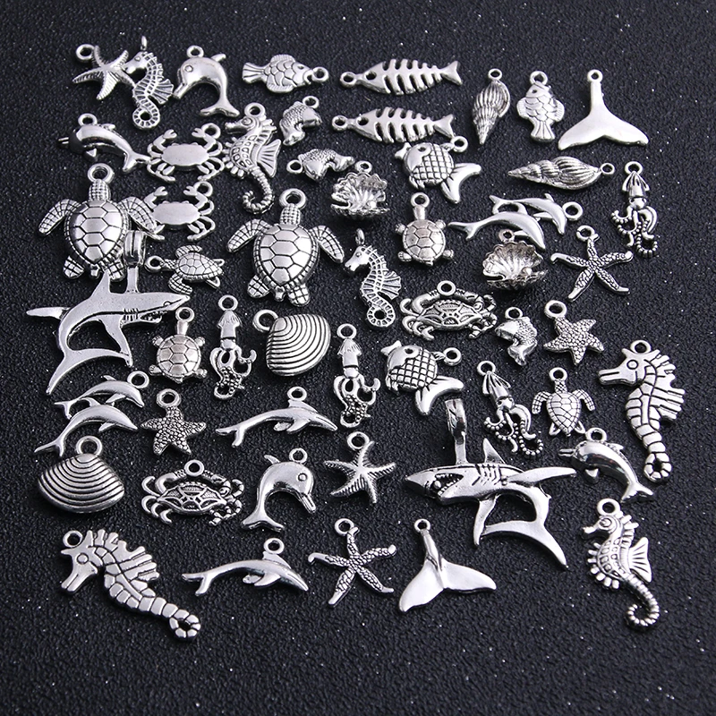 20pcs Vintage Metal Mix Size/Style Random Marine Organism Fish Charms for Jewelry Making Diy Handmade Jewelry