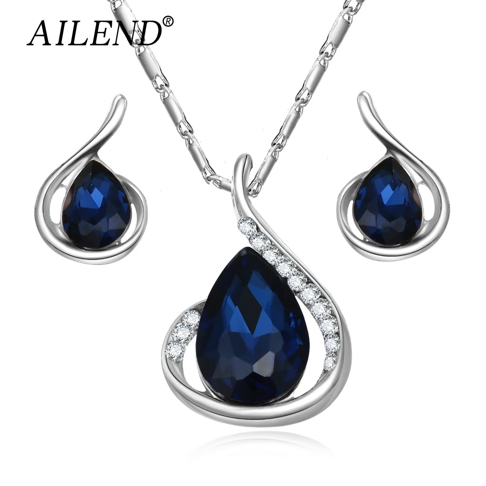 VKME Fashion Earrings Necklaces Jewelery Sets Stud Stud Water drop pendant  Earrings For Women Silver Color Romantic Jewelry