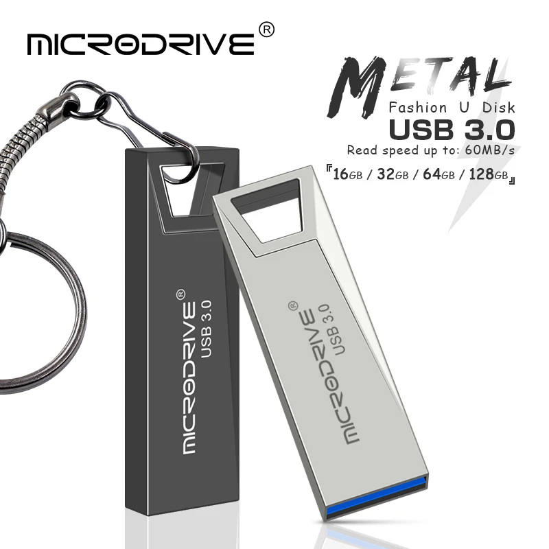 High Speed USB 3.0 Metal Flash Drive 16GB 32GB 64GB 128GB Pendrive Waterproof usb drive Pen Mini memory Sticks with key ring