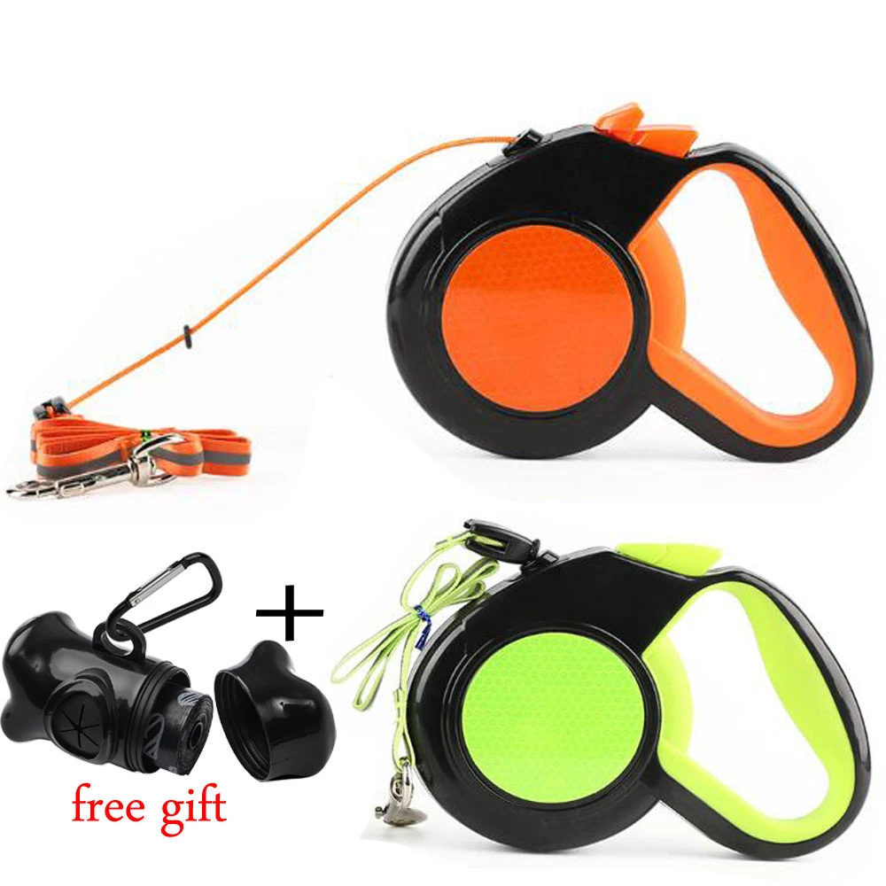 Retractable Dog Leash Nylon Extending Walking Reflective Leads Running Lead for Small Large Dogs With Dog Dispenser 10Ft 16Ft