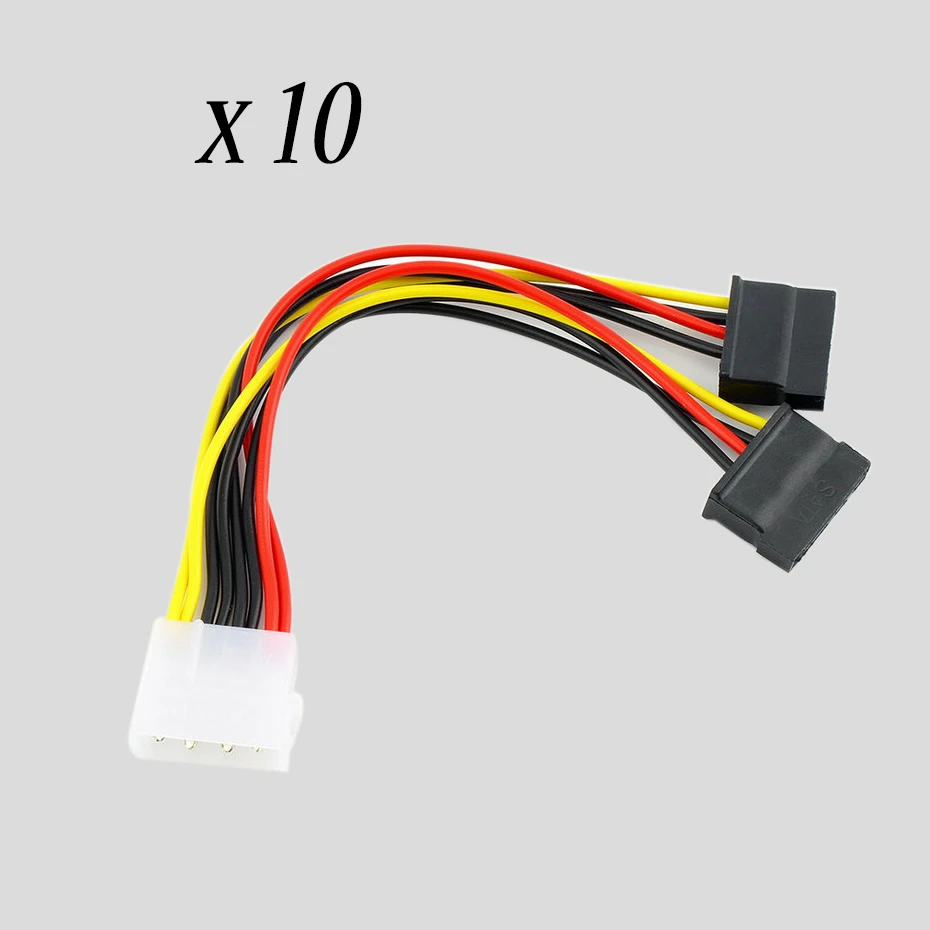 10pcs Serial ATA SATA 4 Pin IDE Molex to 2 of 15 Pin HDD Power Adapter Cable Hot Worldwide Promotion