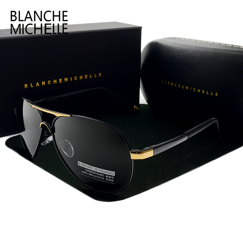 Blanche Michelle 2020 Vintage Pilot Sunglasses Men Polarized Sun Glasses Driving High Quality UV400 Sunglass okulary With Box