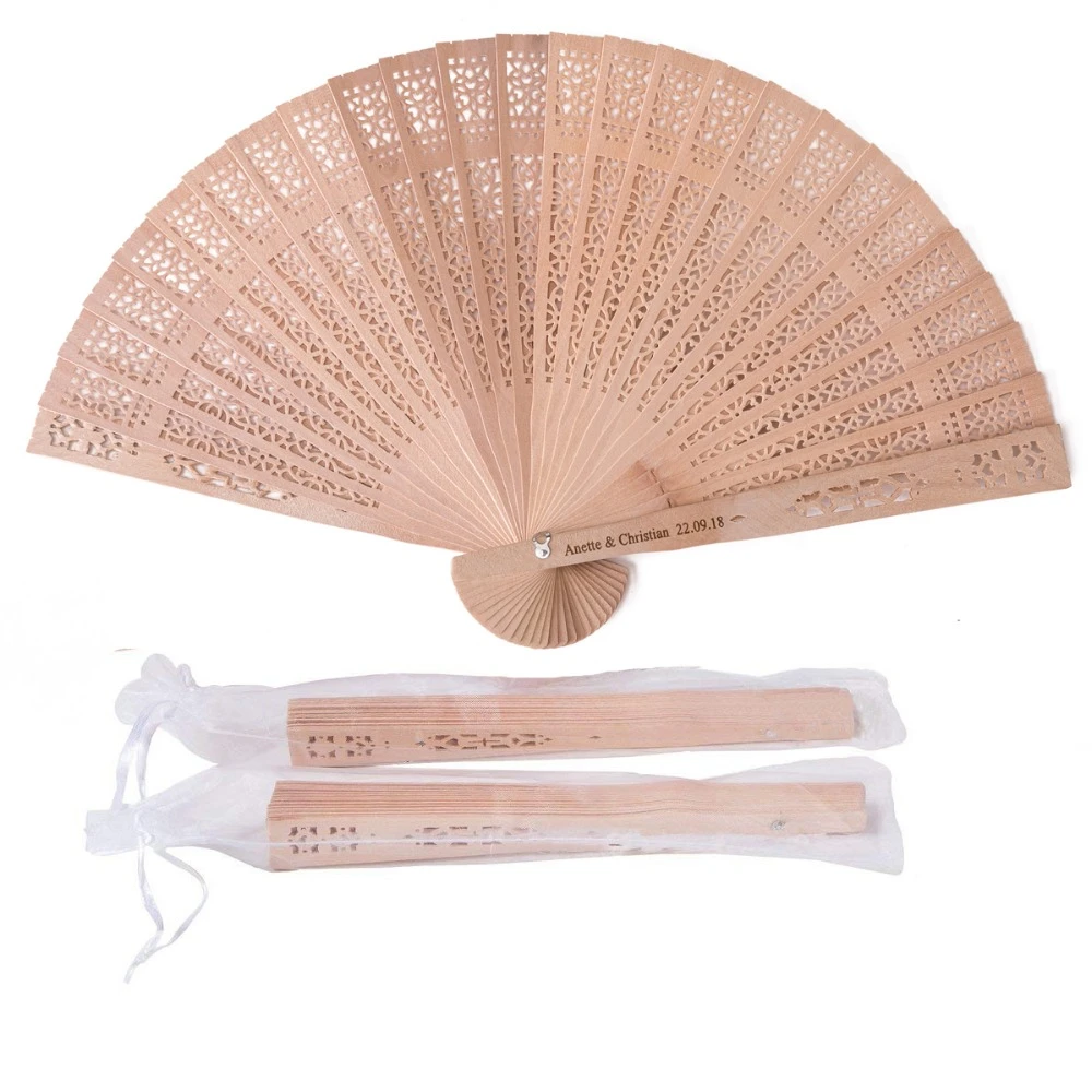 50pc Personalized Wooden Wedding Favors and Gifts For Guest Sandalwood Hand Fan Party Decoration Folding Fans