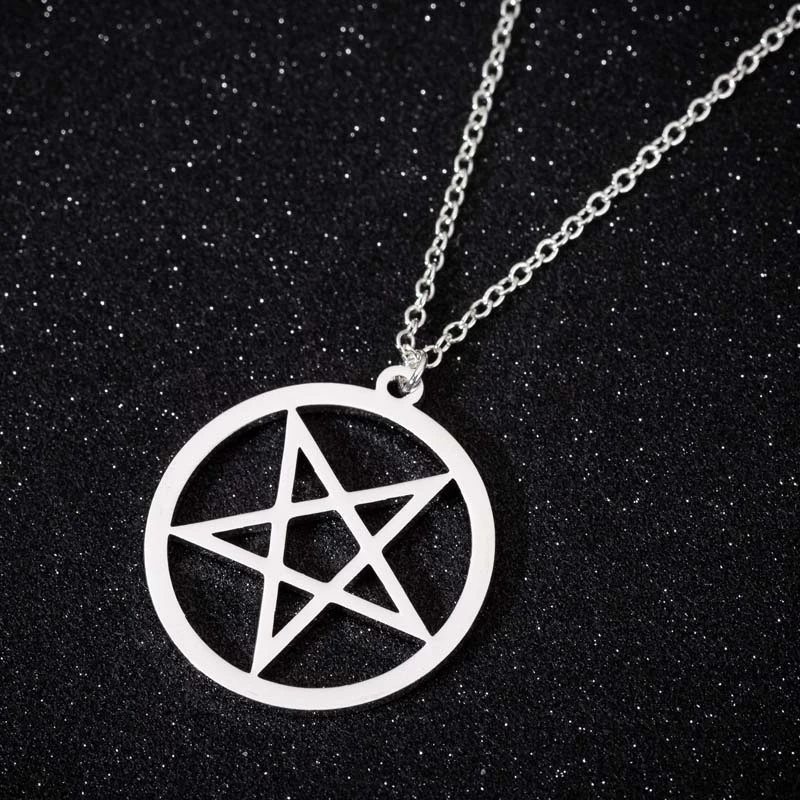 Yiustar Satanic Necklace Devil's Trap Pentagram Pentacle Retro Antique Pendant Stainless Steel Jewelry Everyday Jewellry Gift