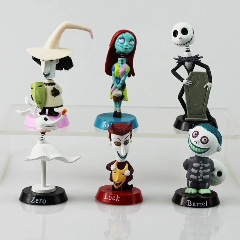 6Pcs/Lot Nightmare Before Christmas Figures Jack Skellington Lock Sally Zero Barrel Shock Action Figure Toys Model Doll Gift