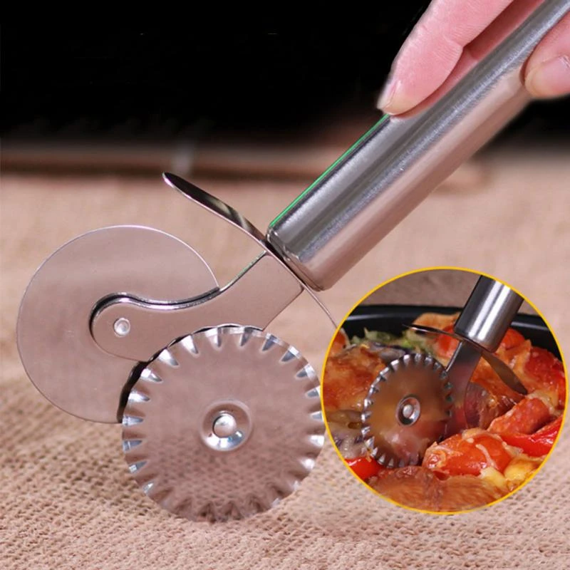 Kitchen Knife For Pizza Dough Pasta Pastry Stainless Steel Pizza Knife Double Wheels Hob Cutter