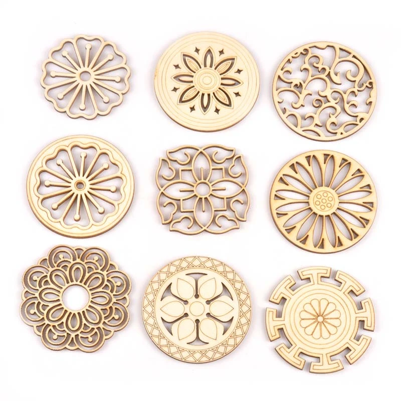 5Pcs Round/square Lace Pattern Unfinished Wood Slices DIY Crafts For Wooden Ornaments DIY Scrapbook Home Decor Accessories m2173