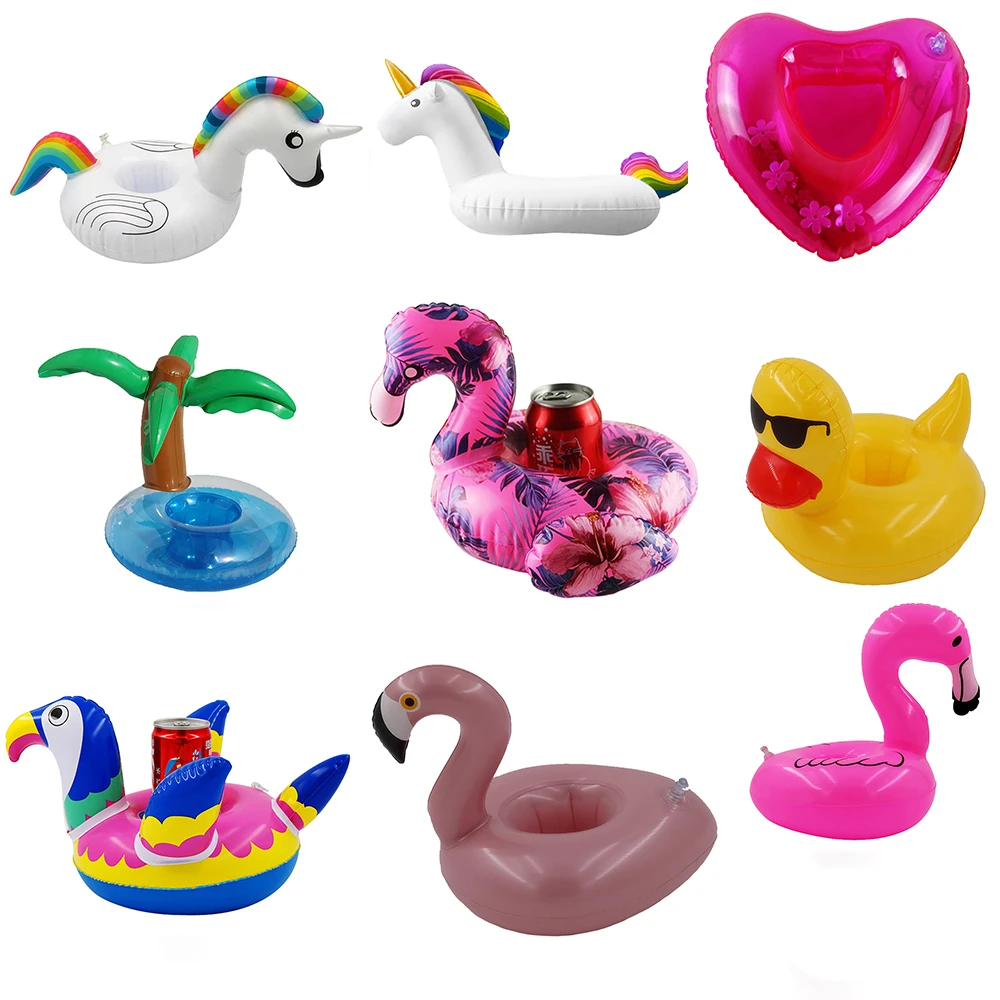 Mini Water Coasters Floating inflatable cup holder Swimming pool drink float toy inflatable circle Pool Coasters Swan Flamingo