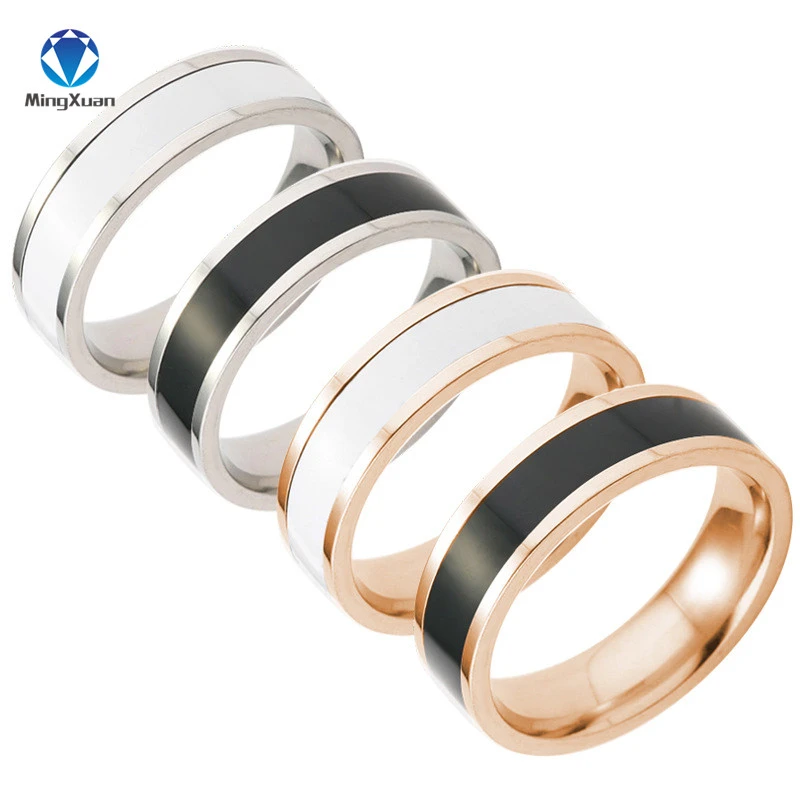 Black and White 316L Stainless Steel Finger Rings for Women/Men Wholesale Bulk Alloy Gifts Couple Ring Dropshipping